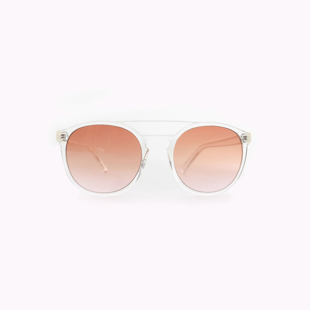 Clear framed sunglasses that are made in italy
